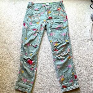 Anthropologie The Wanderer Floral Embroidered Utility Pants Size 25